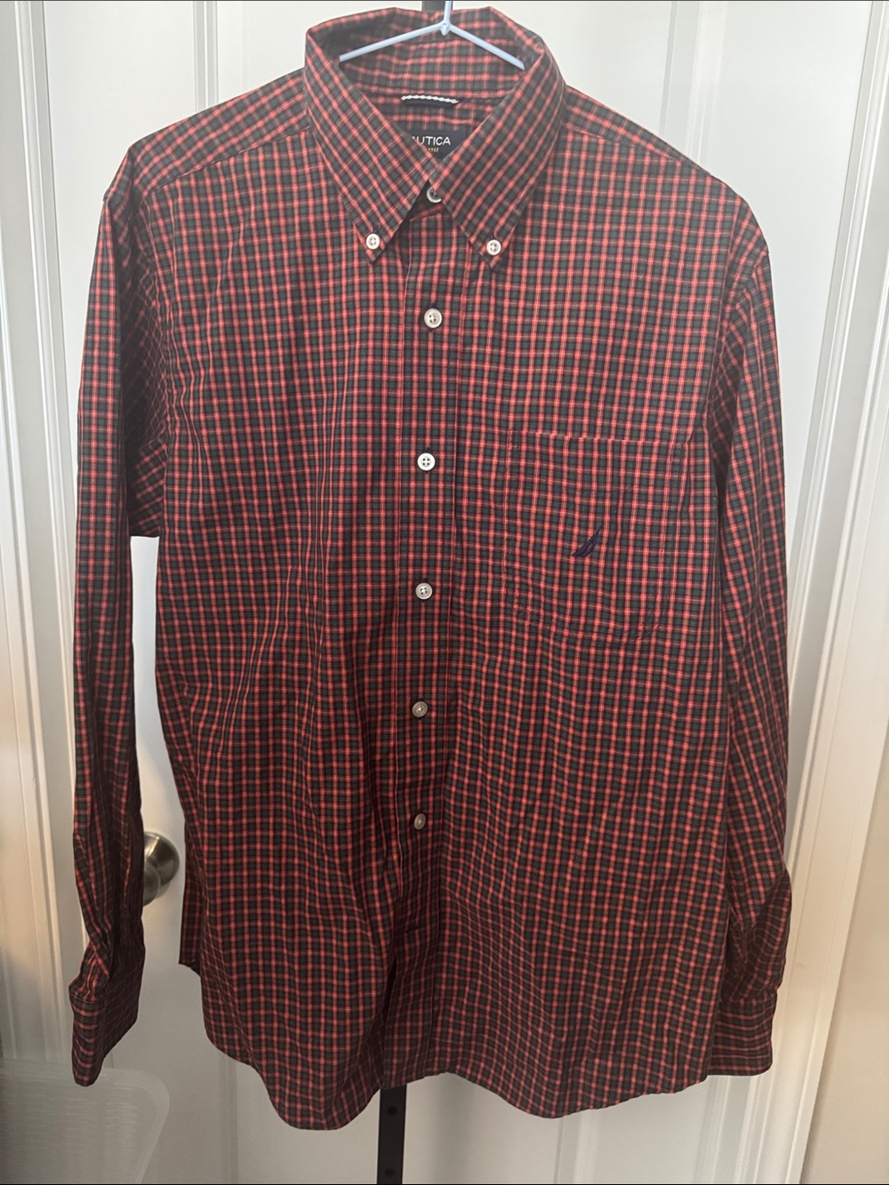Nautica Red and Black Plaid Button-Down Shirt - Men's